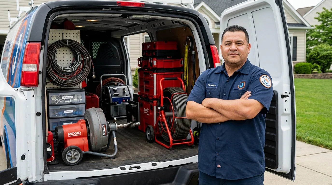 Professional drain cleaning equipment and Johns Plumbing LLC plumber in Kiefer