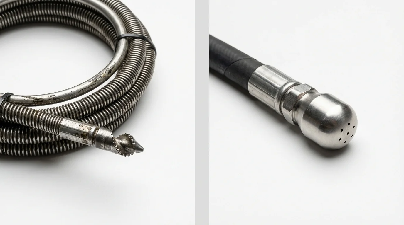 Drain snake cable and hydro jetting nozzle used for drain cleaning in Kiefer, OK