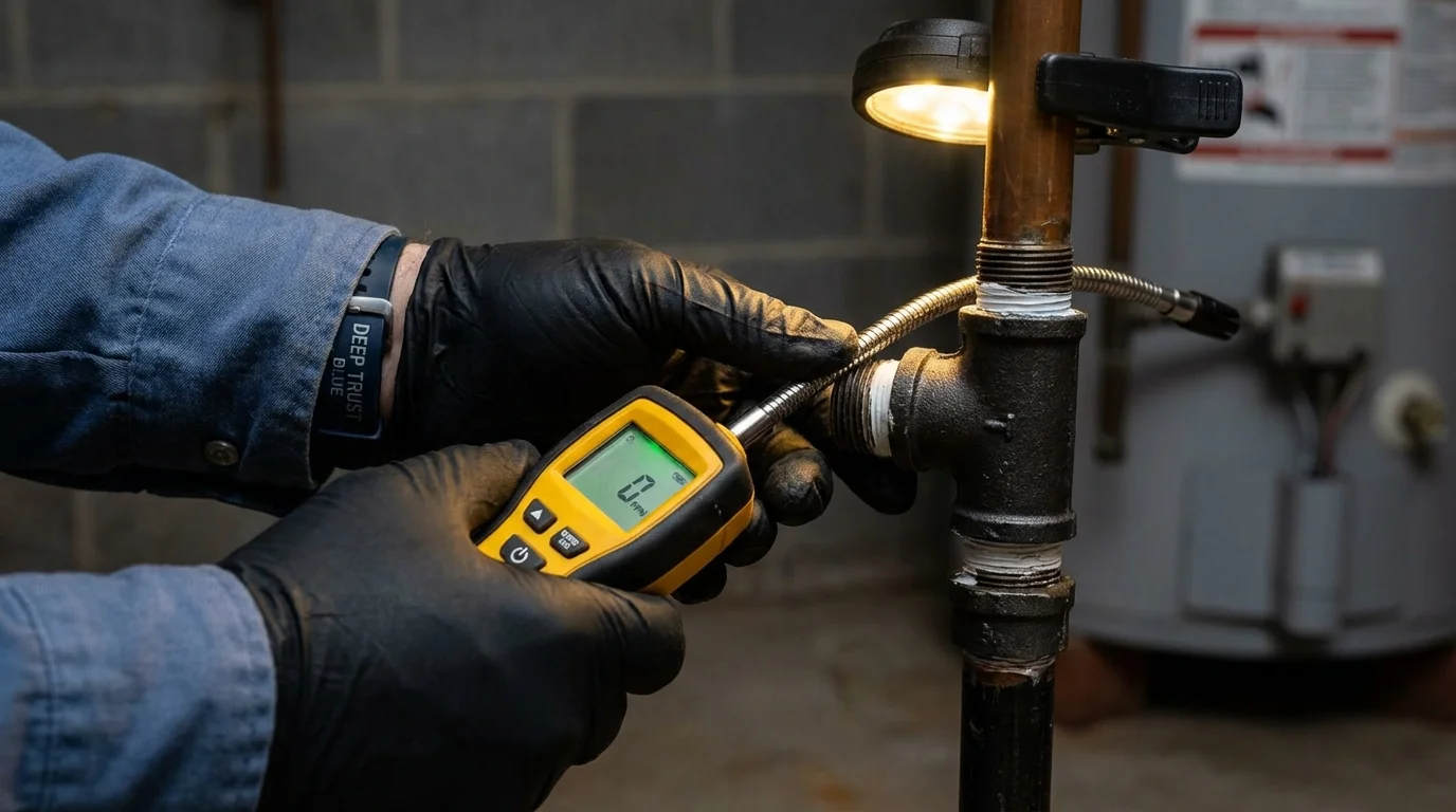 Gas leak detection with electronic sniffer by Johns Plumbing LLC in Kiefer