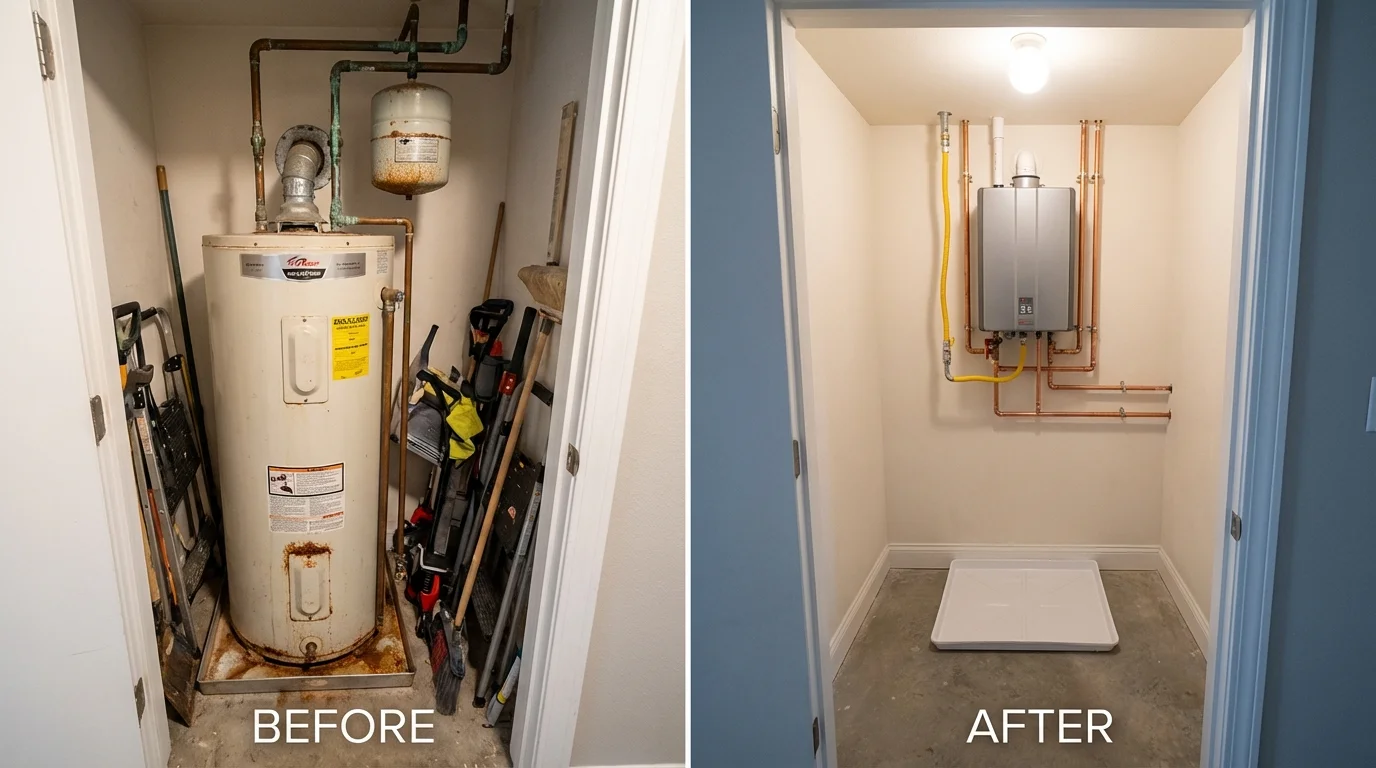 Tank water heater versus wall-mounted tankless unit comparison for Kiefer, OK homeowners